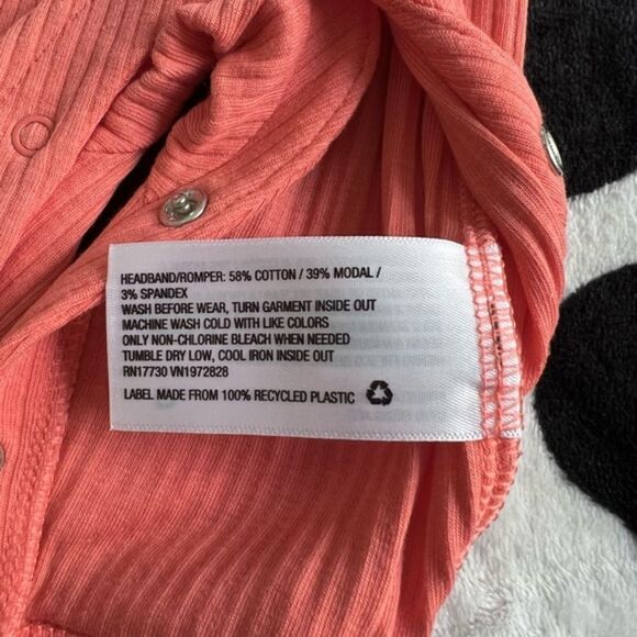 Baby Cat and Jack Girl's Orange Ribbed Romper with Matching Bow 0-3 months - Picture 5 of 8
